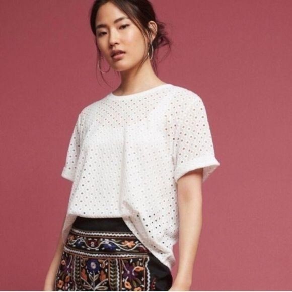 Anthropologie Tops - Anthropologie Postmark Chantal White Eyelet Top XS